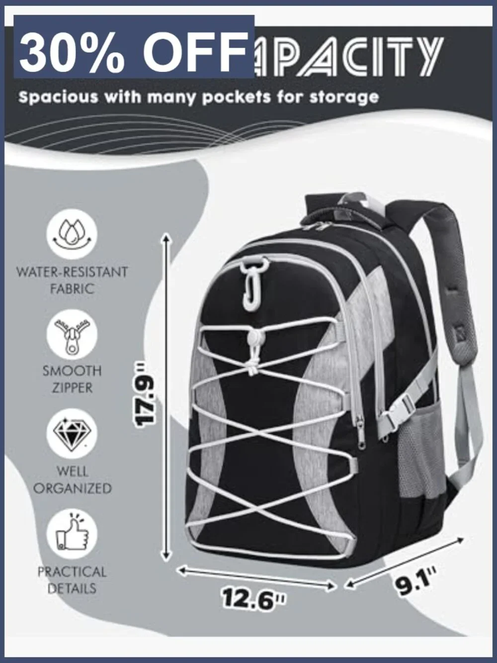 Large Bookbag with Laptop Compartment for Teens